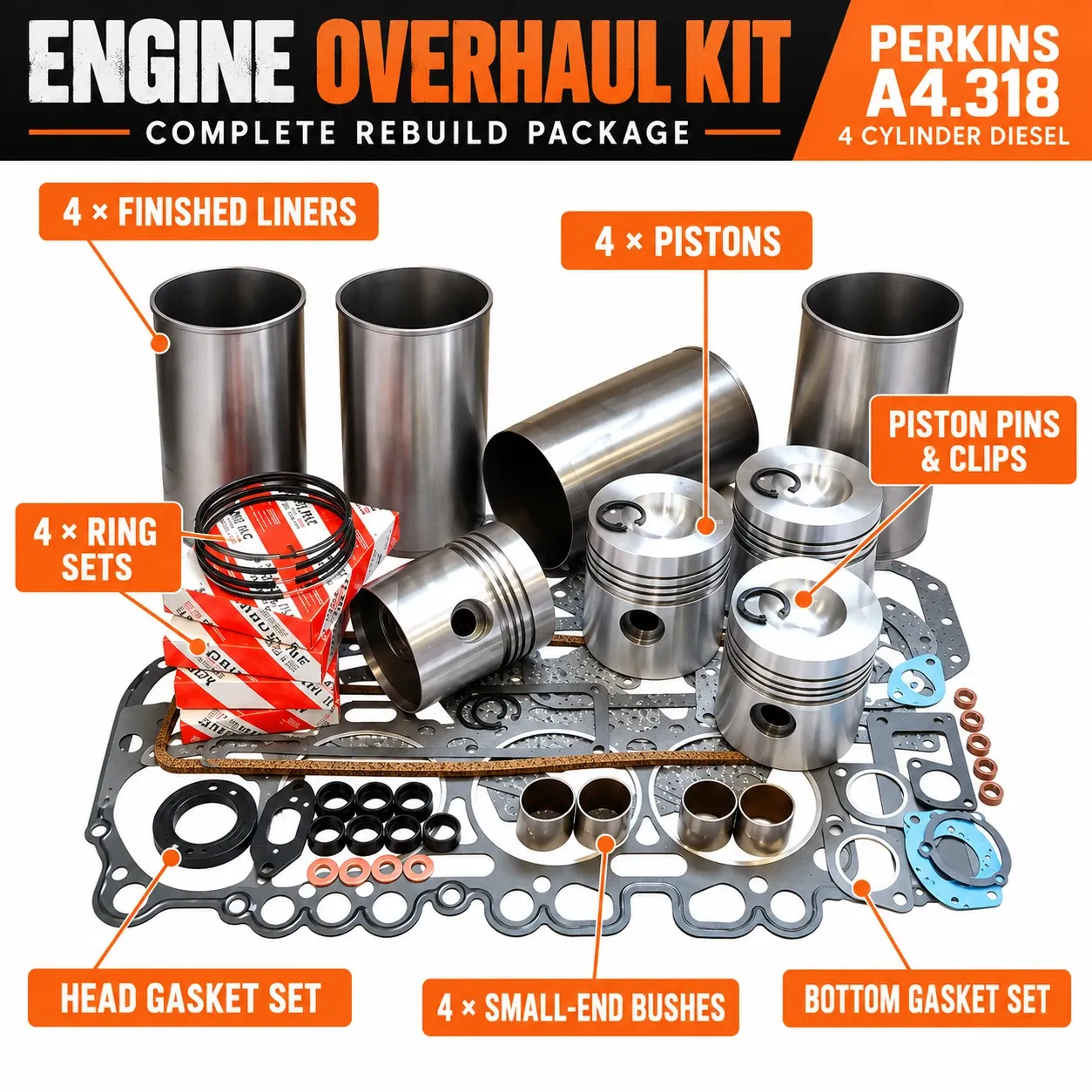 Engine Rebuild Kit for Perkins Rebuilt Pistons and Cylinder Liners