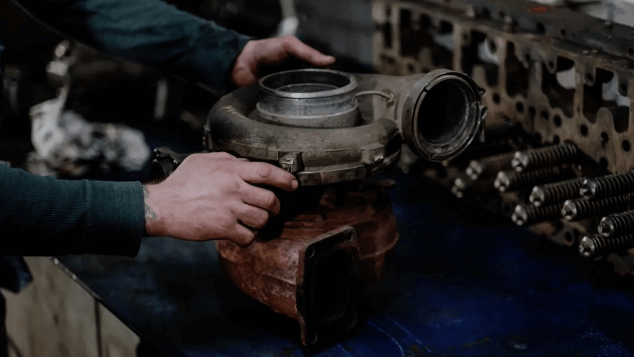 Measuring turbocharger shaft play on a Caterpillar C32 engine